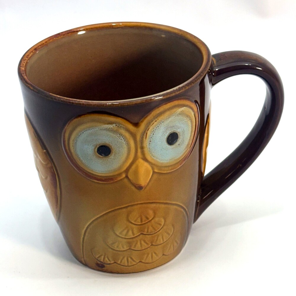 Brown Owl Ceramic Coffee Mug Embossed Vintage Style